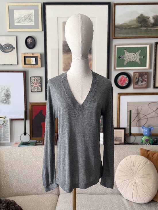 H&M Sweaters - H&M Fine-Knit Deep V-Neck Sweater - Heather Gray - Size XS